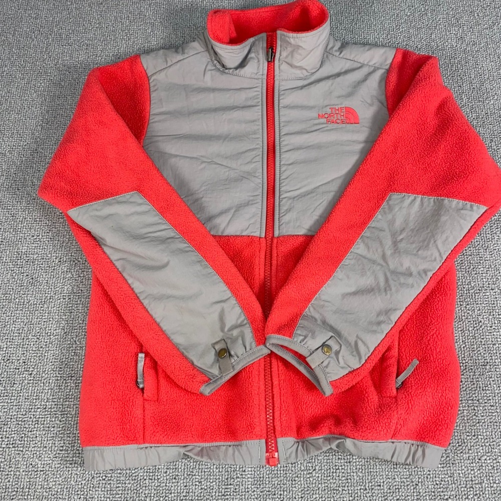 The North Face Denali Fleece Jacket Girls Size M 10/12 Red Grey Full Zip Coat